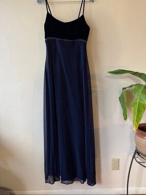 Navy Blue Sparkle Maxi Dress with Black Bodice